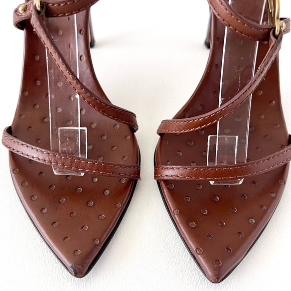 GUCCI | GG Logo Brown Leather Strappy Heels Sandals Size 7.5 - Picture 8 of 16